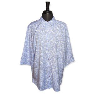 Blair Light Purple & White Button Down Short Sleeve Top Size XL